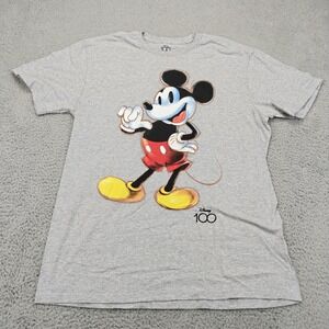 Disney Mickey Mouse Shirt Mens Large Gray 100th Anniversary Tee Cartoon Graphic